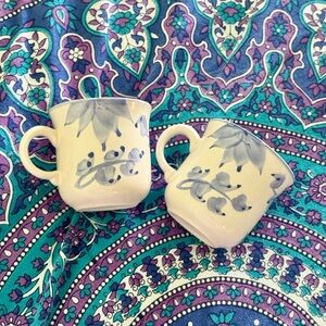 Two Newcor Stoneware Blue Floral Pattern Tea Cup Mugs
